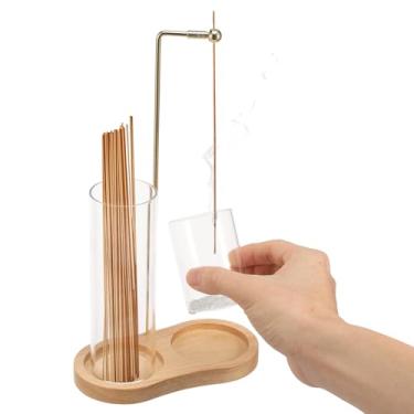 Imagem de Suporte de incenso, suporte de incenso de madeira para palitos com apanhador de cinzas de vidro, suporte vertical moderno para palo santo, decoração de quarto de spa de meditação, ioga (A)