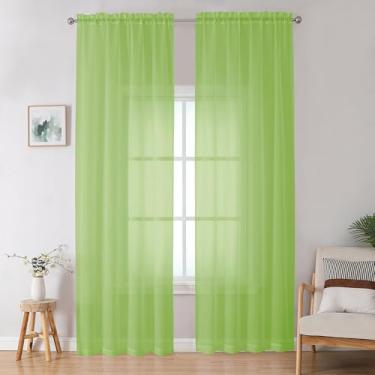 Imagem de OWENIE Cortinas transparentes de limão para quarto, sala de estar, 2 painéis, 2 painéis, filtro de luz sólida e macia, transparente do teto ao chão para janelas grandes, 2 peças, cada 106,7 cm L x