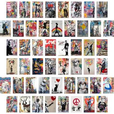 Imagem de Libemz, Kit de colagem de parede com 50 peças de estética Bansky - 10 x 15 cm - Kit de colagem de parede com grafite indie hippie colorido para adolescentes, meninas, meninos, homens, homens, quarto