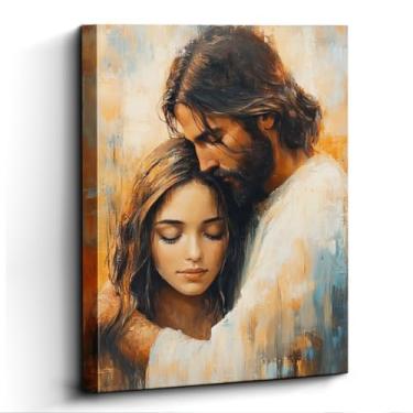Imagem de WOXZQ Arte de parede de Jesus Cristo, retrato de abraço protetor, decoração de parede religiosa, impressão em tela sem moldura em papel laminado, arte de pôster cristão, para presente de casa de sala