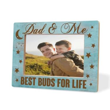 Imagem de XHWLYN Moldura de madeira para fotos Dad & Me Best Buds For Life, presente de aniversário de Ação de Graças e Natal para o pai, decoração de mesa quente para família, linda moldura para decoração de