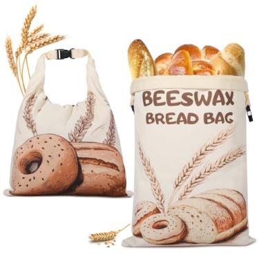 Imagem de Sacos de pão de fermento para pão caseiro, pacote com 2 sacos de pão de cera de abelha para fermento, bolsa portátil de armazenamento de alimentos de algodão para padeiros caseiros para manter frescos