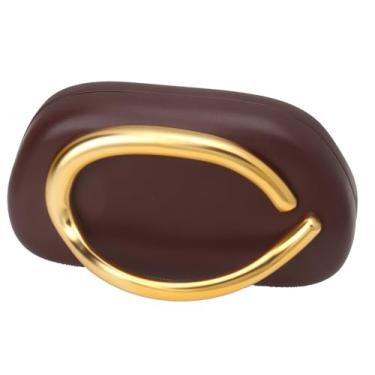 Imagem de Bolsa clutch de acrílico para mulheres, bolsa de mão para noite, formal, transversal, corrente elegante, ombro para festa, detalhe oval, alça vintage, Marrom escuro, Mini