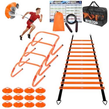 Imagem de WHBDGP Escada de agilidade, conjunto de equipamentos de treinamento de velocidade - escada de agilidade de 6 metros, 12 cones de futebol, 4 obstáculos, corda de pular, resistência à corrida