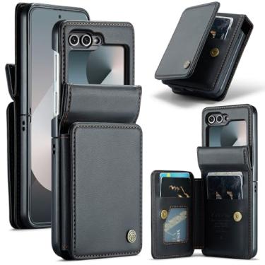 Imagem de Capa para Galaxy Z Flip 6 2024, carteira de couro luxuosa, suporte, suporte de cartão, proteção de tela da câmera - fina, durável, à prova de choque, capa rígida para Samsung Z Flip6, amortecedor