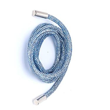 Imagem de Fayelume 1 peça de cadarços azuis claros, cadarços de strass de 6 mm x 138 cm, corda de strass, acessórios decorativos de cristal cintilante adequados para moletons com capuz, cadarços, cintos