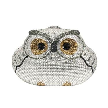 Imagem de DKQXEIM Bolsa feminina com strass de coruja animal de luxo para noite, formal, baile, coquetel, festa, casamento, bolsa de mão, Prata, 7.0 x 4.8 x 2.4 inches