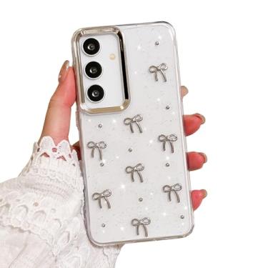 Imagem de EYZUTAK Capa para Samsung Galaxy A14 4G/5G, capa de telefone com laço 3D com glitter, lindo laço cristalino, design estético, fina, macia, durável, TPU, transparente, capa protetora para mulheres