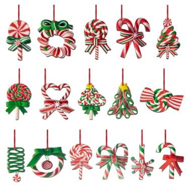 Imagem de 48 peças de enfeites de pirulito de Natal, decorações de árvore de Natal doces, enfeites de pendurar de bengala de doces coloridos de madeira para decoração de festa de árvore de Natal, decoração de