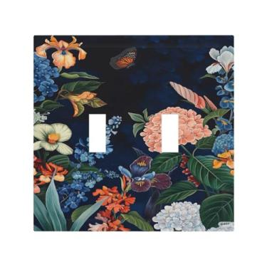 Imagem de Nadoabtm Capas decorativas para placa de interruptor com borboleta floral vibrante, fundo escuro, 2 gangues, interruptor duplo, interruptor de luz, placa de tomada elétrica para casa