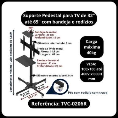 Imagem de PEDESTAL TRIPÉ PARA TV 32 A 65 POLEGADAS COM RODÍZIOS E BANDEJAS AJUST