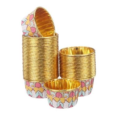 Imagem de HARFINGTON 150 peças de forros de cupcake de 100 ml, forros de cupcake dourados, pequenos copos de panificação, estilo boêmio, para festa de aniversário, festival de casamento, rosa escuro/amarelo