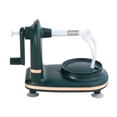 Imagem de ZJchao Descascador Manual de Aço Inoxidável, Descascador de Frutas Rotativo, Aparelho de Cozinha Com 2 Cabeças de Corte de Reposição para Maçãs, Peras, Frutas Cítricas e Batatas (Verde Escuro)