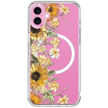 Imagem de ICEDIO Capa para iPhone 16 com protetor de tela - compatível com carregamento sem fio, proteção aprimorada da câmera, ajuste fino - capa transparente com design floral moderno para mulheres