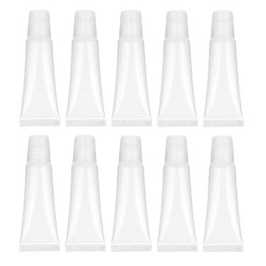 Imagem de 10 unidades de tubo de pasta de dente recarregável para viagem, tubos vazios de brilho labial de 10 ml, recipientes de bálsamo labial transparentes recarregáveis, tubos vazios, frascos, bálsamo para