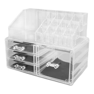 Imagem de MAVIS LAVEN Organizador de Maquiagem Claro, Caixa de Armazenamento de Cosméticos Empilhável Com 4 Gavetas e 1 Bandeja, Organizador de Toucador Transparente PS Personalizável para Pincel de