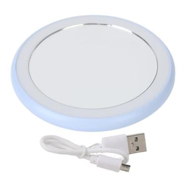 Imagem de Espelho de maquiagem compacto com luz usb recarregável led redondo portátil pequeno espelho para viagens uso doméstico abs branco 3.5 Polegada (Azul)