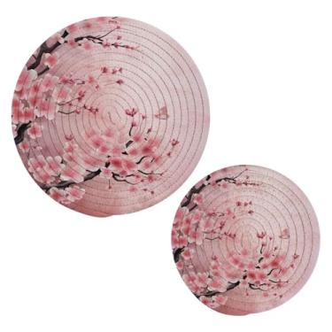 Imagem de Blueangle 2 peças de suporte de panela de borboleta rosa - conjunto de pegadores de panela de tecido redondo - almofadas quentes trançadas de algodão - porta-copos - tapetes de mesa para cozinhar e