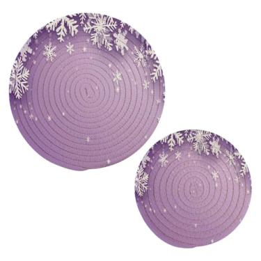 Imagem de Blueangle 2 peças de suporte de panela trivet de floco de neve de inverno - conjunto de pegadores de panela de tecido redondo - almofadas quentes trançadas de algodão - porta-copos - tapetes de mesa