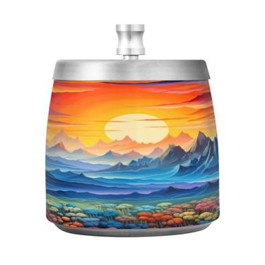 Imagem de SEHANY Cinzeiro Majestic Mountain Peak com tampa para cigarros, à prova de vento, sem fumaça, aço inoxidável, cinzeiros para uso interno e externo, grande, inodoro, para fumantes, decoração de