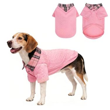 Imagem de SCENEREAL Suéteres para cães pequenos, médios e grandes, moletons com capuz para animais de estimação, pulôveres de malha de inverno com gola moderna, roupas para filhotes, casacos de clima frio, rosa