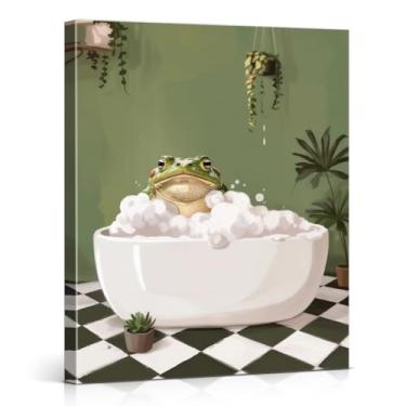Imagem de Funny Toad Botanical Bathroom Wall Art Print Toad in Bathtub Poster Picture Funny Modern Wall Decor for Bathroom 20x25 Tela emoldurada