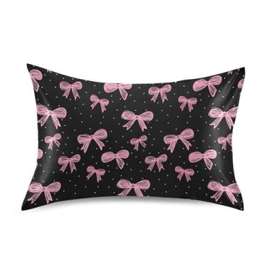 Imagem de SEHANY Capas de almofada de seda com laço rosa para cabelo e pele, capas de almofada de cetim respiráveis macias e refrescantes com fecho de envelope, tamanho king (50,8 x 101,6 cm)