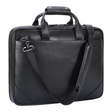 Imagem de Masa Kawa Pasta fina de couro preto de 40,6 cm / 41,9 cm bolsa para laptop masculina transversal ombro mensageiro bolsa de computador capa anexa para advogado de trabalho de negócios