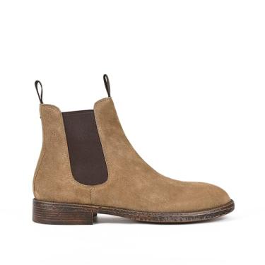 Imagem de FIEEIF Botas masculinas estilo caubói de couro genuíno Western Chelsea sem cadarço para homens, Café escuro, 39