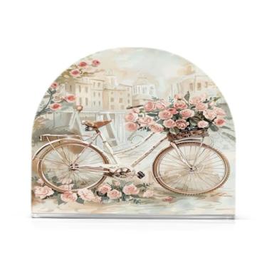 Imagem de Qilmy Porta-guardanapos para mesas, porta-guardanapos rosa de bicicleta romântica para cozinha, porta-guardanapos de mesa, porta-guardanapos de coquetel, porta-guardanapos de papel315