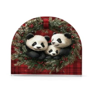 Imagem de Qilmy Bonito panda guirlanda de Natal porta-guardanapos para mesas, elegante suporte de guardanapo de papel de placa acrílica, dispensador de papel de seda independente moderno para jantar, sala de