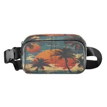 Imagem de CEBUGI Pochetes de caminhada para homens, mulheres, pôr do sol e palmeiras modernas resistentes à água com cinto ajustável para treino, viagem, corrida