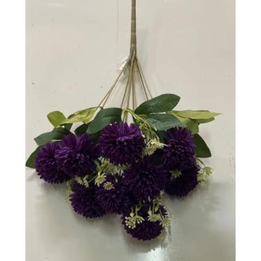 Imagem de Galho de Cravo Artificial com 9 Flores | Arranjo Decorativo de Tecido para Vaso(Roxo,Kit com 3)