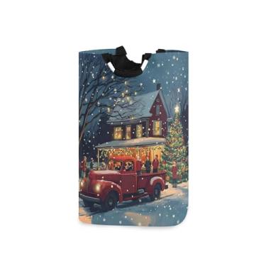 Imagem de xigua Caminhão vermelho vintage grande cesto de roupa suja com alça, cesto de roupas dobrável, cesto de armazenamento dobrável para organização de brinquedos e roupas no quarto, banheiro e lavanderia