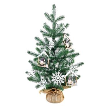 Imagem de Mini árvore de Natal de mesa de 50 cm, pinheiro verde artificial com base de serapilheira e ornamentos para plantas artificiais de ano novo DIY (estilo 1)