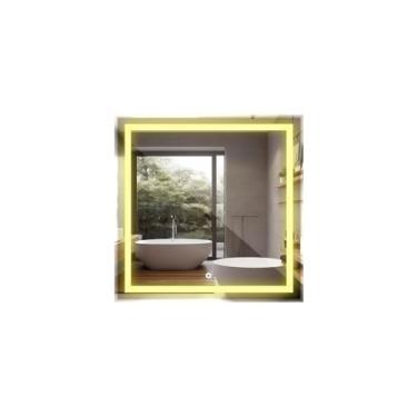 Imagem de Espelho Jateado Quadrado 50x50 LED, Touch, Controle de Intensidade, Moderno Decorativo Banheiro Closet Maquiagem (Quente)