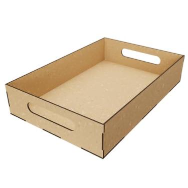 Imagem de Bandeja MDF Cru 30x20x6 para Decoração de Festa e Cesta para Presentes Coração, Estrela, Te Amo, Feliz Aniversário e Lisa ()