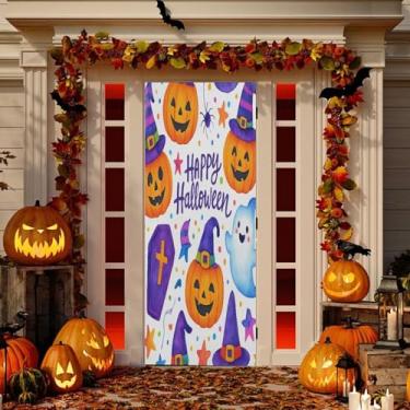 Imagem de Wassud Decoração de capa de porta de festa temática de Halloween faixa interna para varanda decoração de casa grande decoração de porta da frente 96 x 98 polegadas