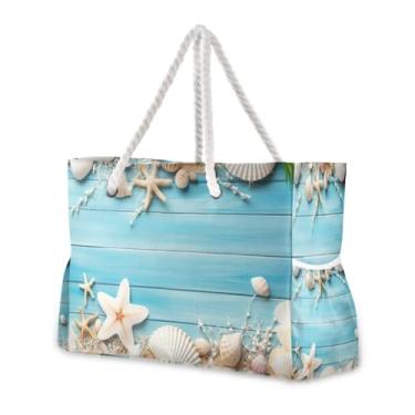 Imagem de Wassud Bolsa de praia grande com tema de praia, para mulheres, impermeável, à prova de areia, bolsa de viagem com zíper e bolso para piscina, academia, acampamento