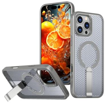 Imagem de IRTGFG Capa magnética com dissipação de calor e resfriamento para iPhone 16E, à prova de choque, com suporte oculto (para iPhone 16E/cinza)