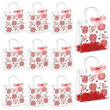 Imagem de AmazingSpark Conjunto de 10 sacos de presente de PVC transparente com alças reutilizáveis para lembrancinhas de festa com fita de ráfia saco de presente de plástico para líder de torcida da equipe de