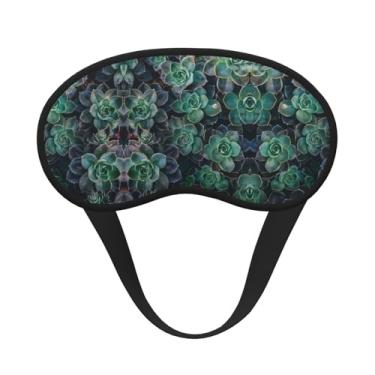 Imagem de Máscara de dormir blecaute com estampa de suculentas verde máscara de luz macia para dormir meditação viagem ioga
