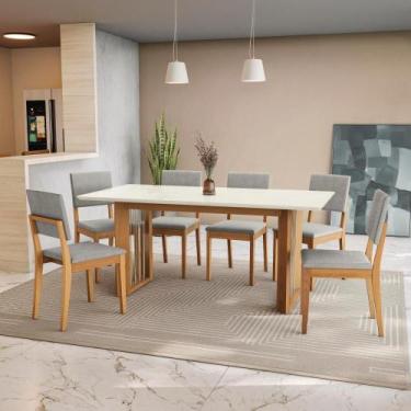 Imagem de Conjunto Sala de Jantar Dora em Madeira Maciça 6 Cadeiras Boucle Cinza