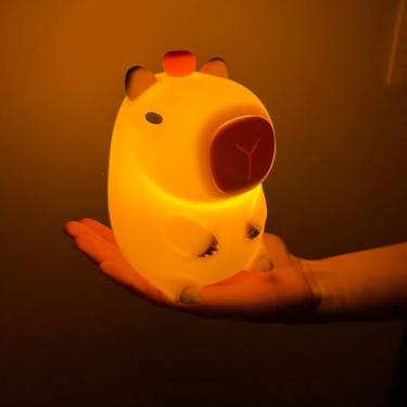 Imagem de Luminária Capivara Abajur Muda de Cor Lâmpada LED Luz Noturna Silicone Macio Touch Recarregável USB para Decoração de Quarto ou Presente Criativo