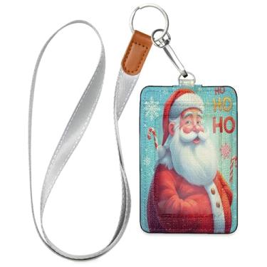 Imagem de Burbuja Porta-crachá de couro com cordão, etiqueta de identificação de Papai Noel com 1 janela transparente para identidade e 2 compartimentos para cartão para escritório, enfermeira, professor