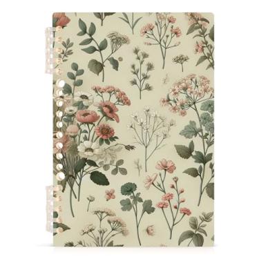 Imagem de Burbuja Caderno retrô Wildflowers, papel pautado universitário A5 com 60 folhas, fichário para escritório, 1 pacote