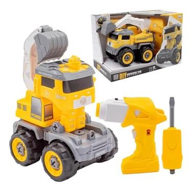 Imagem de Caminhão 2 em 1 de Construção Escavadeira Transformável em Robô Controle Remoto – Brinquedo Educativo DIY Desmontável Parafusadeira Furadeira Elétrica e Montagem Infantil