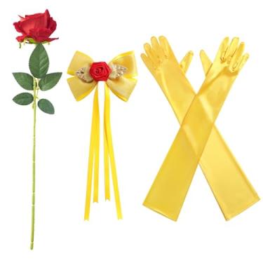 Imagem de JiaDuo Acessórios de fantasia de princesa para mulheres, presilhas de laço de cabelo, luvas, rosa, festa, vestido para Bela