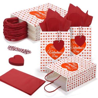 Imagem de MIMIND Pacote com 24 sacos de presente de dia dos namorados, sacos de papel com impressão de coração, papel de seda vermelho e etiquetas de coração, sacos de lembrancinha de festa de dia dos namorados