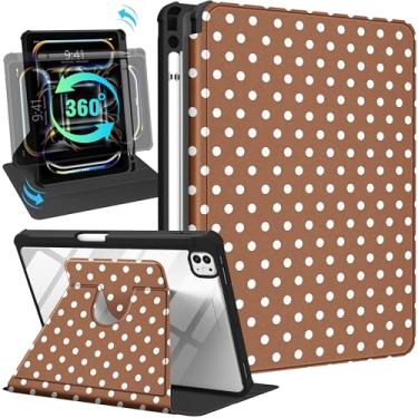 Imagem de Uppuppy Capa inteligente para iPad Pro M4 de 13 polegadas - suporte giratório de 360 graus com suporte para lápis para mulheres e meninas, capa marrom de bolinhas para iPad Pro de 13 polegadas 2024 M4
